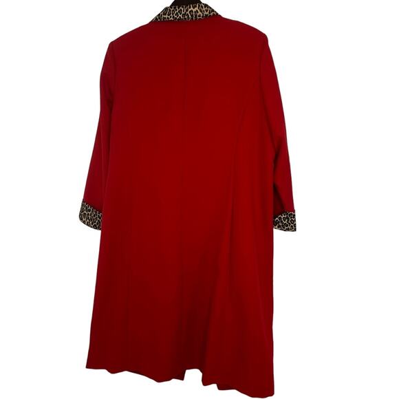 Vintage Roamans Two Piece Red Suit Leopard Trim Sz B4 Sheath Dress Long Jacket - Picture 2 of 7